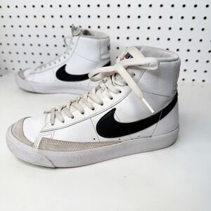 Nike | Blazer Mid 77 White Black Leather High Top Sneakers Youth Size 5